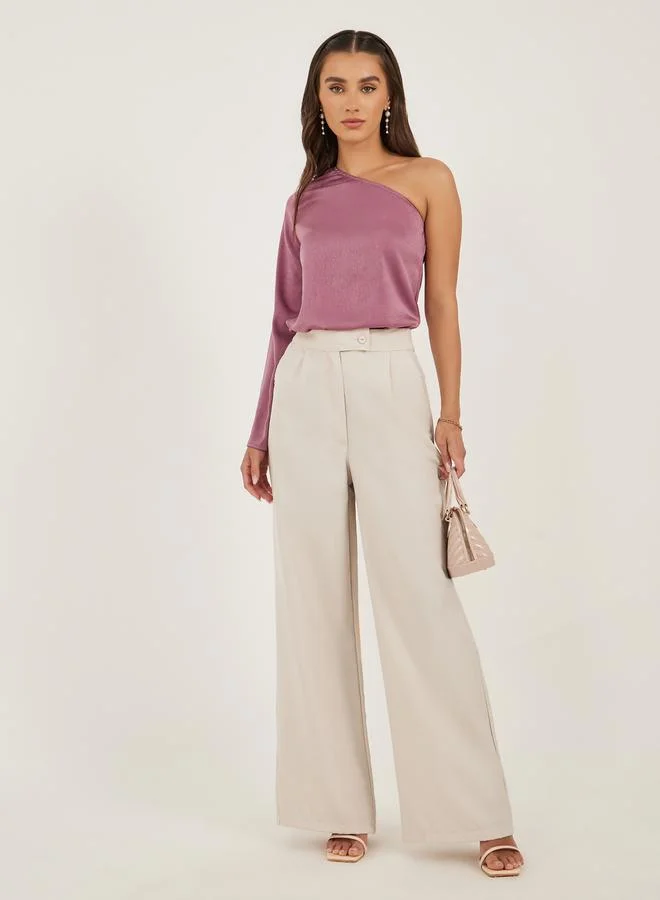 Styli Textured One Shoulder Asymmetric Neck Top